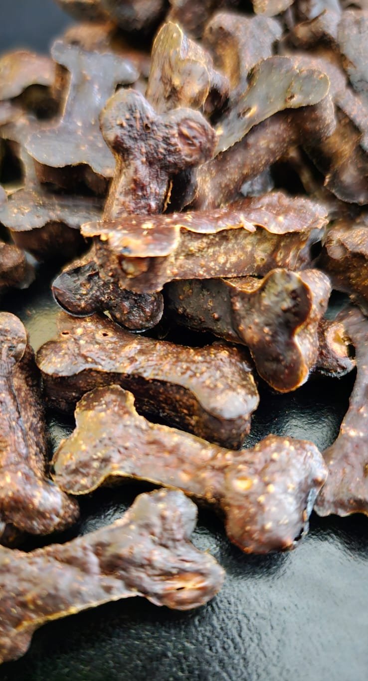 Beef liver treats shaped like a bone